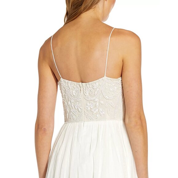NWT Adrianna Papell Fully Beaded Bodice Tulle Skirt Full Length Gown in White - Picture 3 of 5